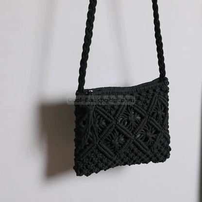 Crochet Messenger Bag - Black