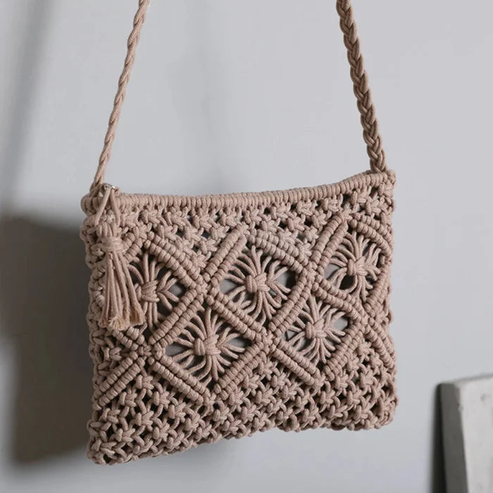 Crochet Messenger Bag - Brown