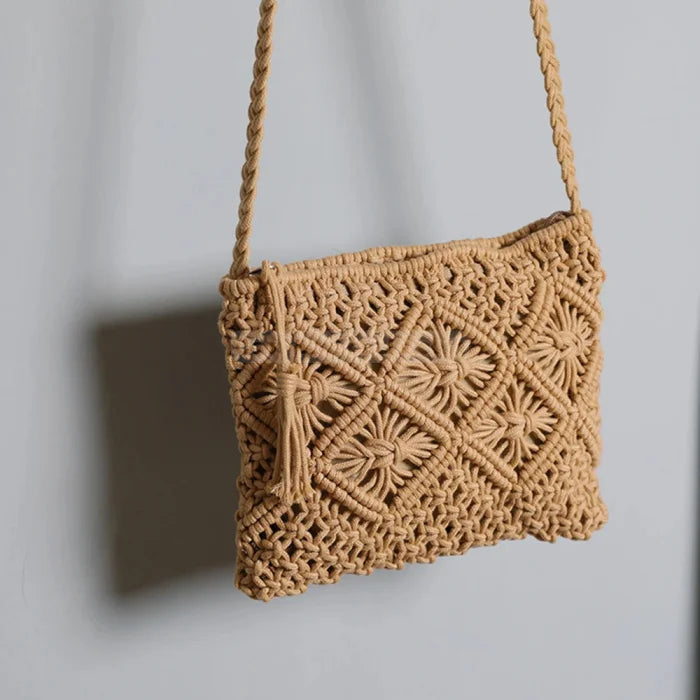 Crochet Messenger Bag - Camel