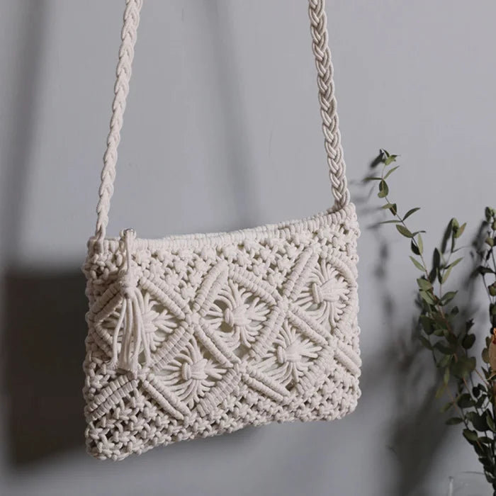 Crochet Messenger Bag - White