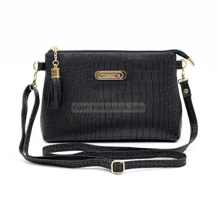 Crocodile Messenger Bag - Black