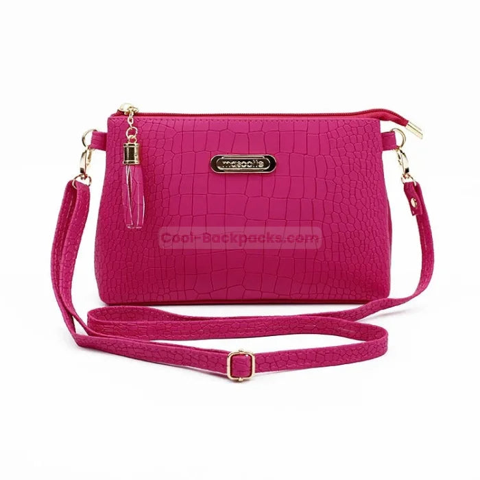 Crocodile Messenger Bag - Rose red