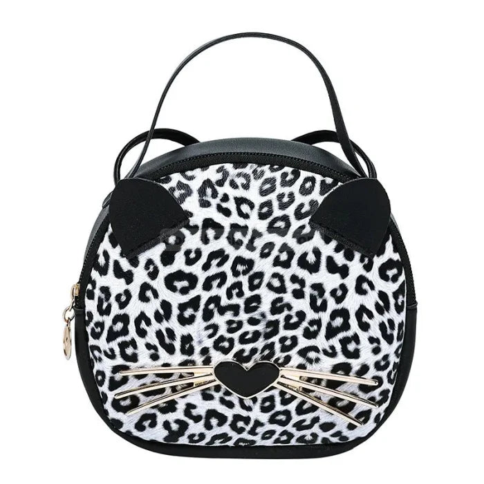 Cute Cat Messenger Bag - Leopard print white