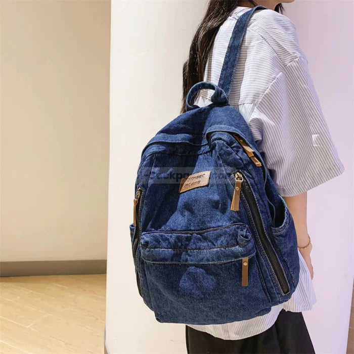 Dark Blue Denim Backpack