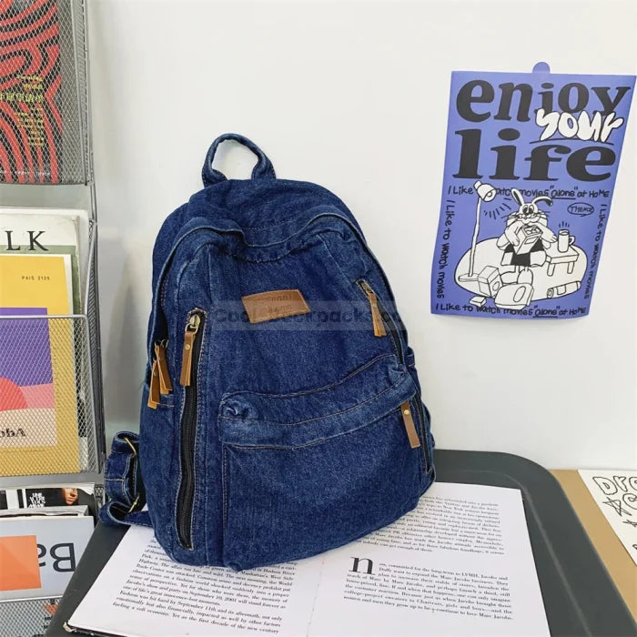 Dark Blue Denim Backpack