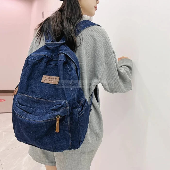 Dark Blue Denim Backpack