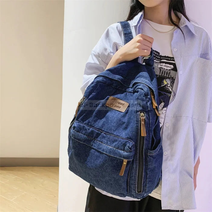 Dark Blue Denim Backpack