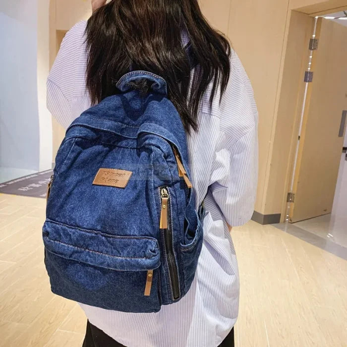 Dark Blue Denim Backpack