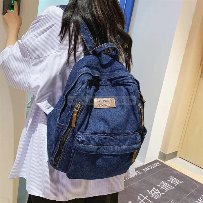 Dark Blue Denim Backpack