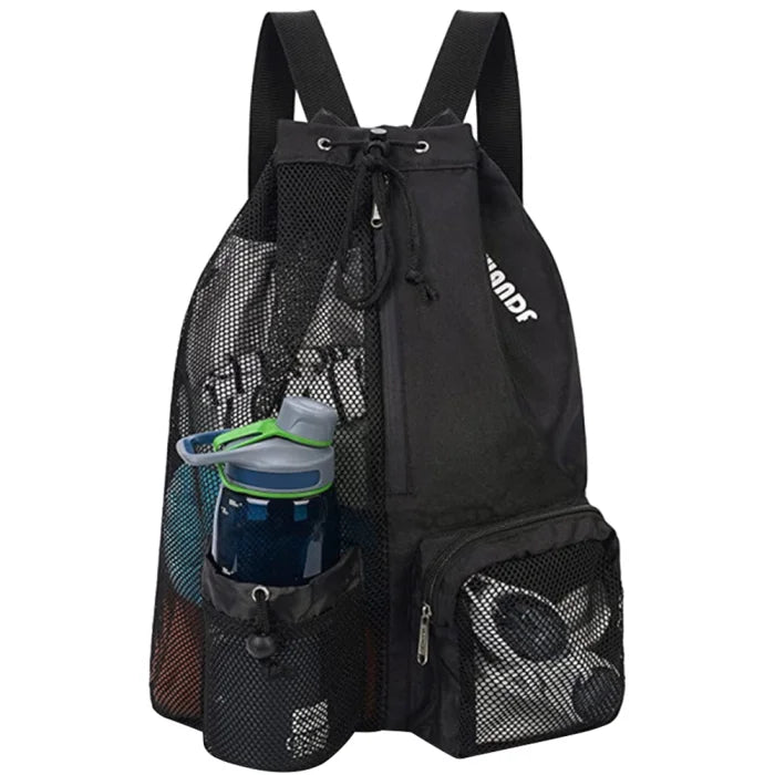 Drawstring Backpack with Water Bottle Pocket - Black