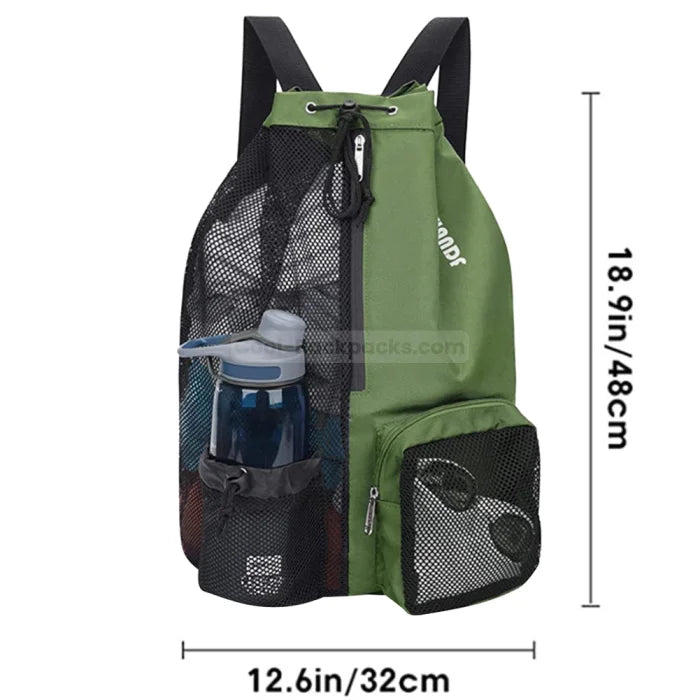 Drawstring Backpack with Water Bottle Pocket - Green