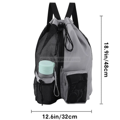 Drawstring Backpack with Water Bottle Pocket - Grey