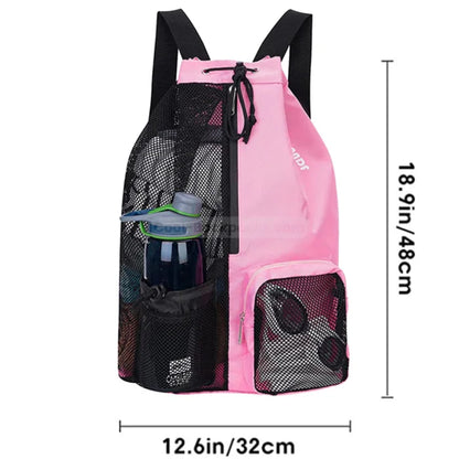 Drawstring Backpack with Water Bottle Pocket - Pink