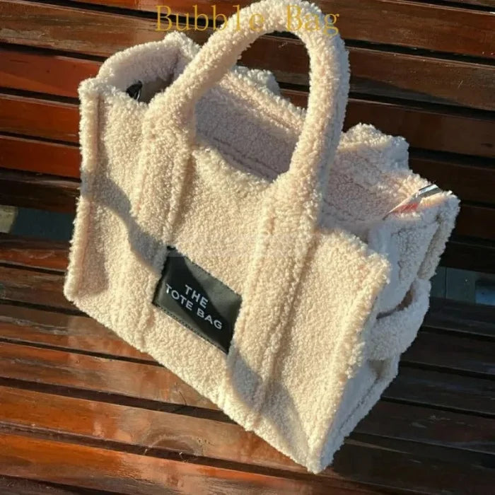 Faux Fur Messenger Bag - Beige