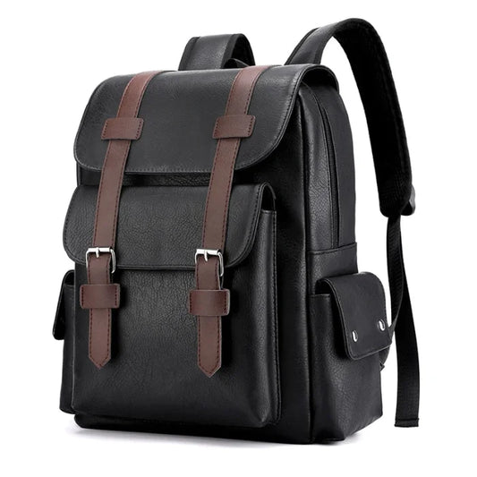 Faux Leather Rucksack Backpack - Black