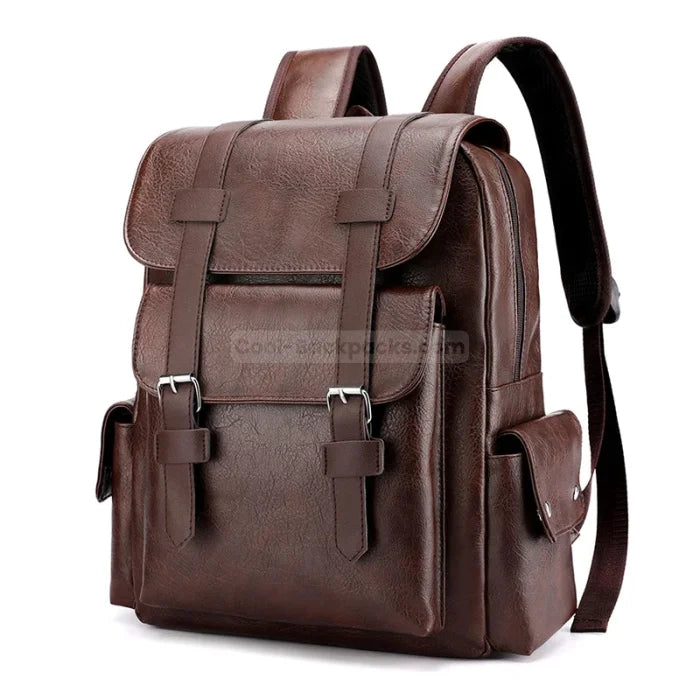 Faux Leather Rucksack Backpack - Dark brown