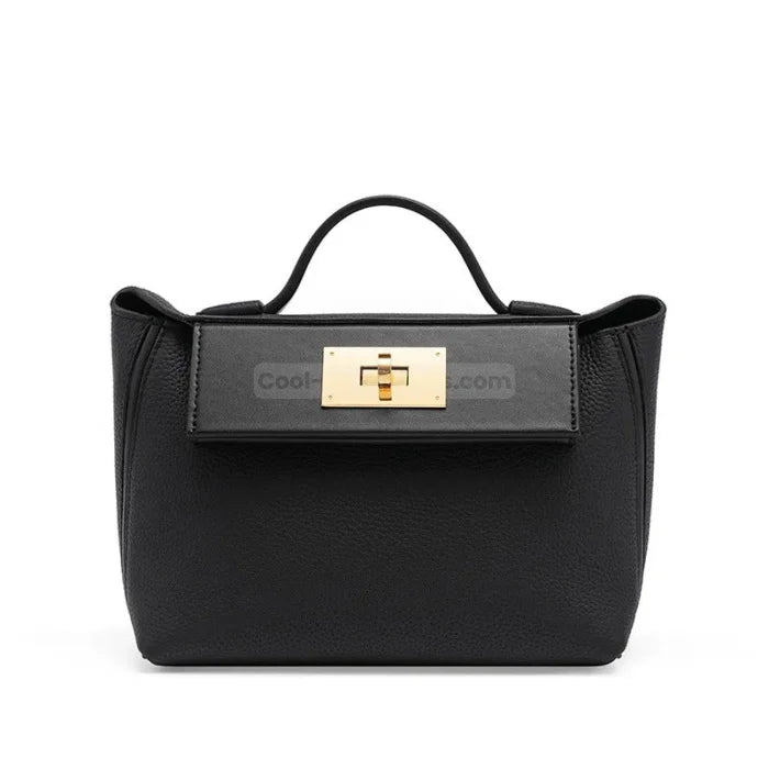 Female Leather Messenger Bag - Black