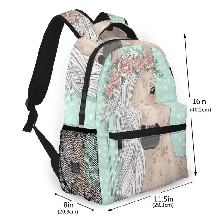 Flower Horse Backpack - Black / 16 Inches