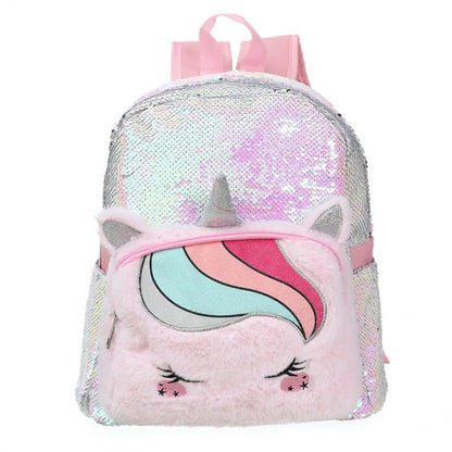 Fluffy Sequin Unicorn Backpack - Pink