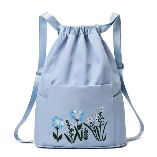 Foldable Drawstring Backpack - Blue