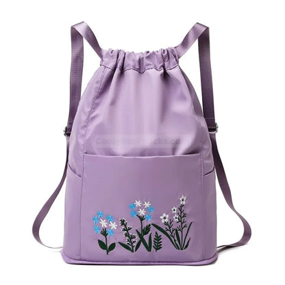 Foldable Drawstring Backpack - Purple