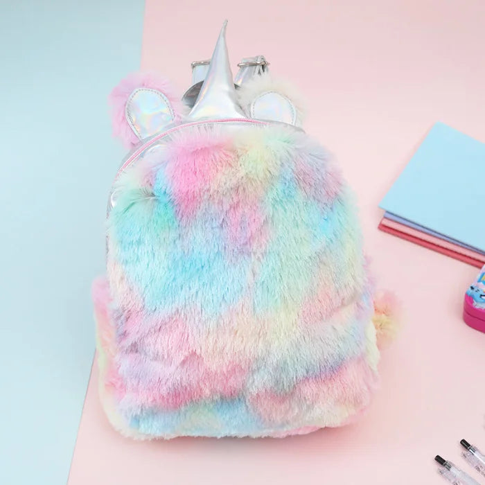 Furry Unicorn Backpack - large yellow / 12 Inches