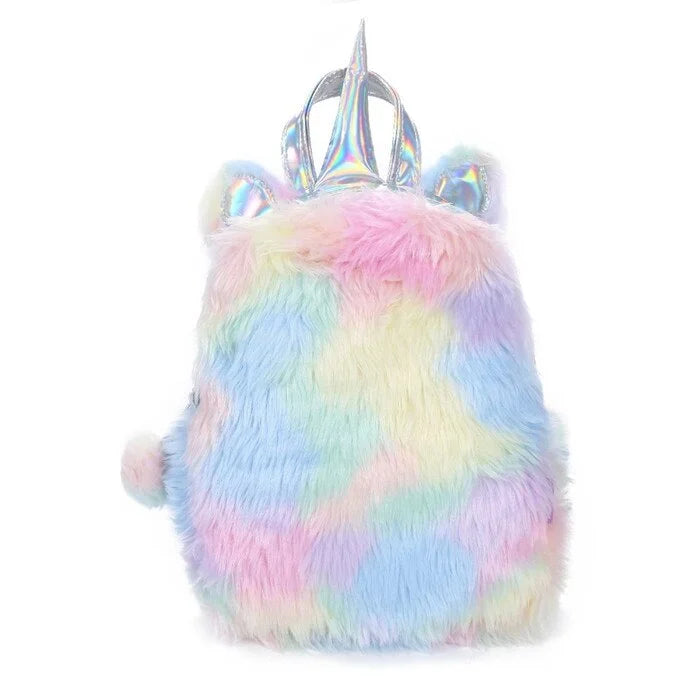 Furry Unicorn Backpack - yellow / 12 Inches