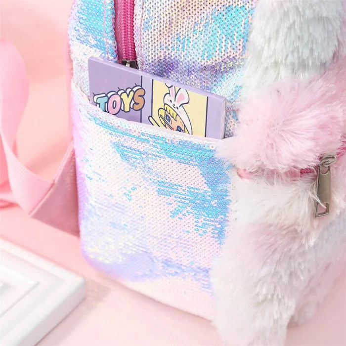 Fuzzy Unicorn Backpack - yellow