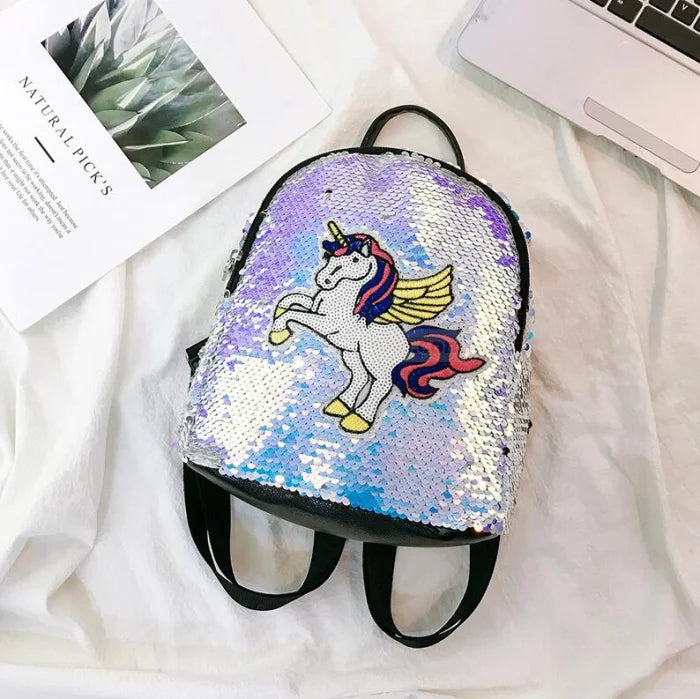 Gold Sequin Unicorn Backpack - Silver