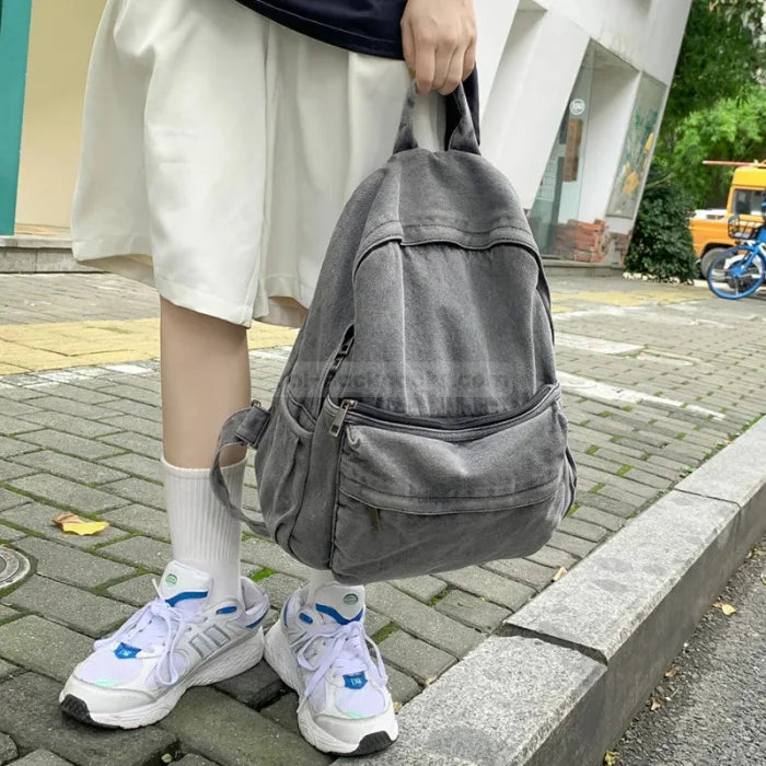 Gray Denim Backpack