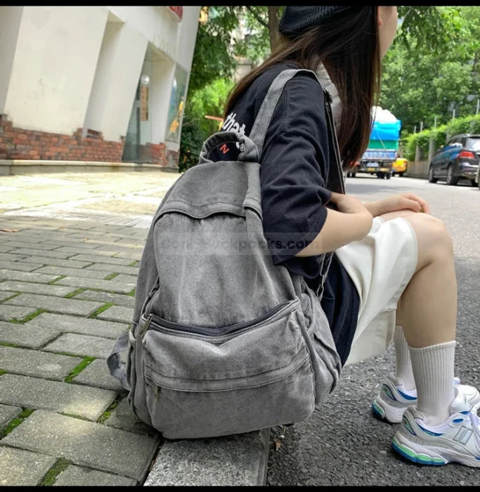 Gray Denim Backpack