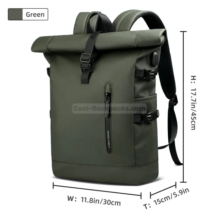 Green Roll Top Backpack - Green