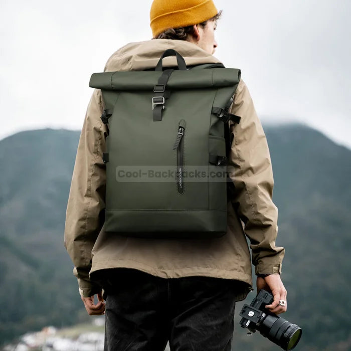 Green Roll Top Backpack - Green