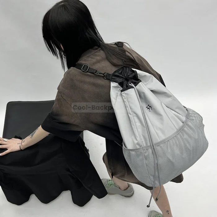 Grey Drawstring Backpack - Gray