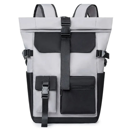 Laptop Roll Top Backpack - Light Grey