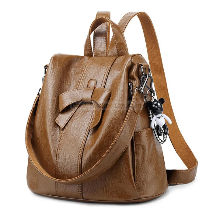 Leather Anti Theft Backpack - Brown