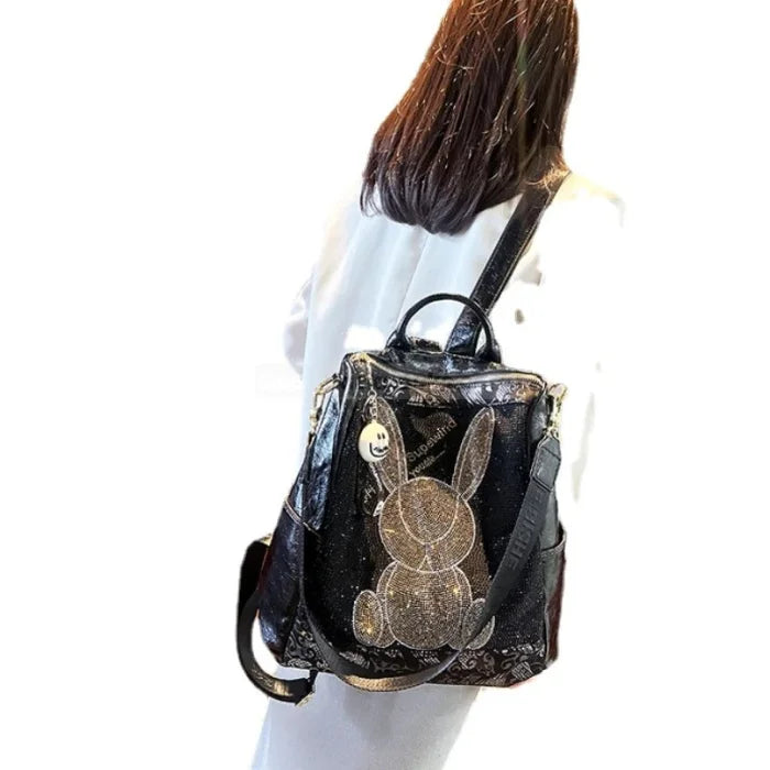 Leather Bunny Backpack - black / 32x14x31cm