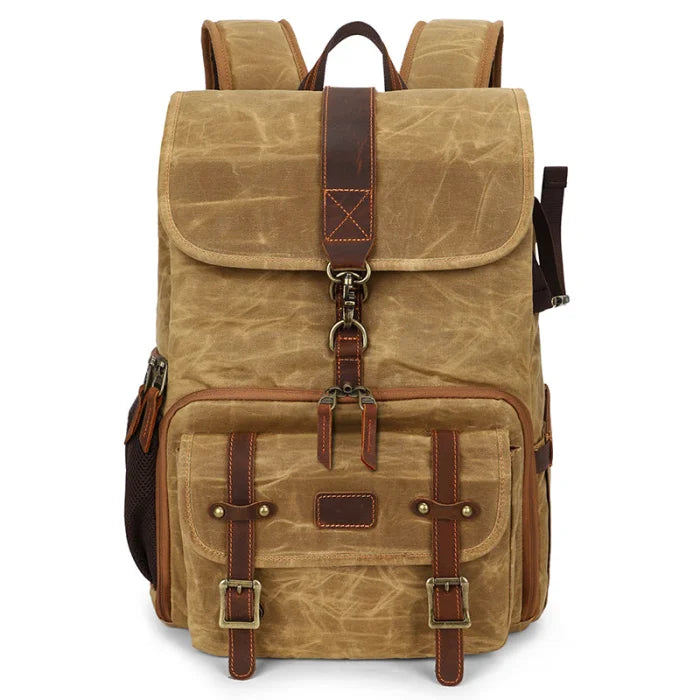 Leather Camera Backpack - Yellow