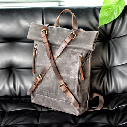 Leather Roll Top Backpack