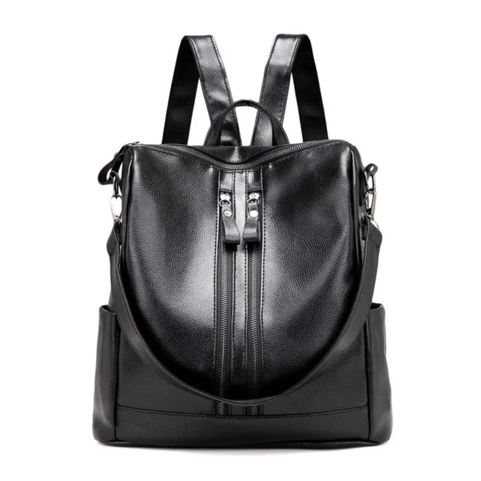 Leather Tote Backpack - Black