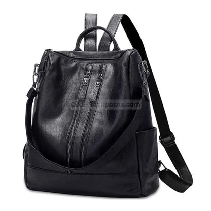 Leather Tote Backpack - Black