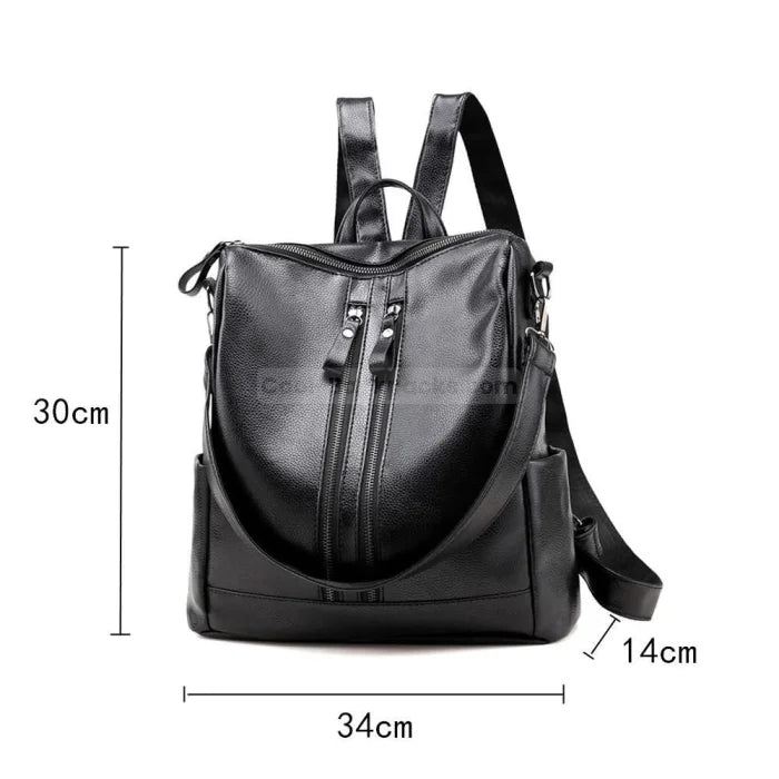 Leather Tote Backpack - Black