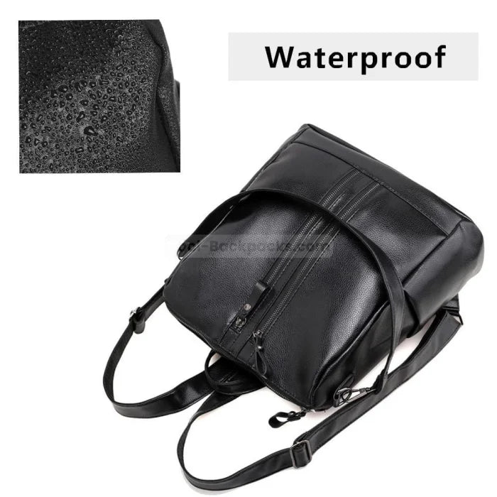 Leather Tote Backpack - Black