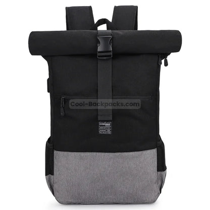 Lightweight Roll Top Backpack - Black