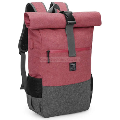 Lightweight Roll Top Backpack - Dark Red