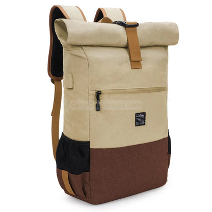 Lightweight Roll Top Backpack - Khaki