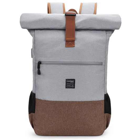 Lightweight Roll Top Backpack - Light grey