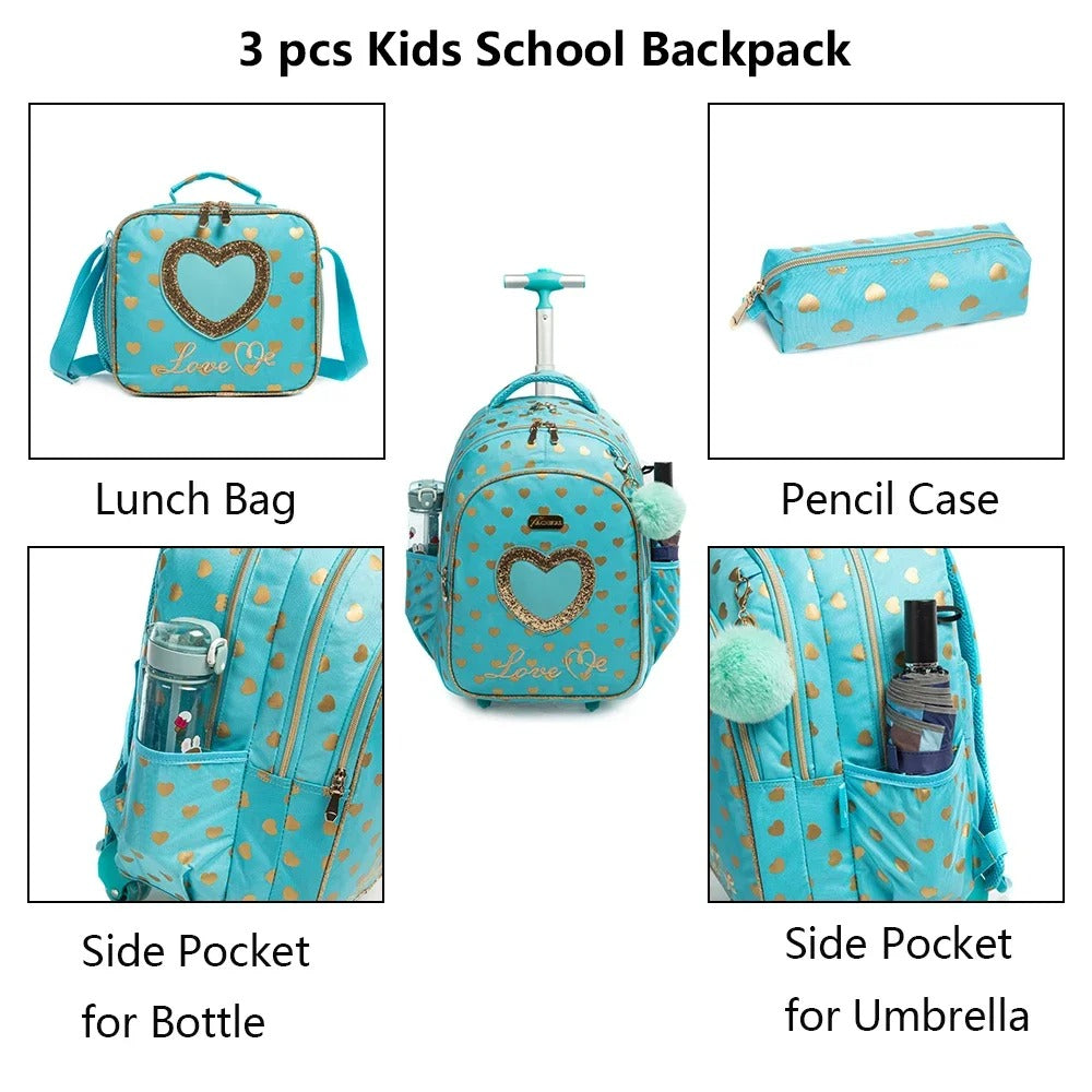 Turquoise Rolling Backpack