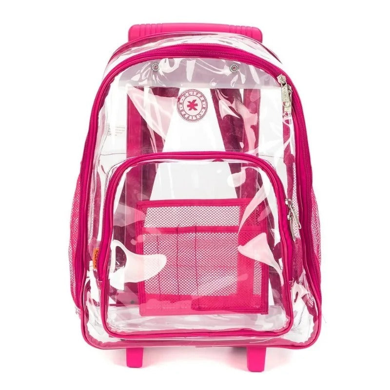Pink Clear Rolling Backpack