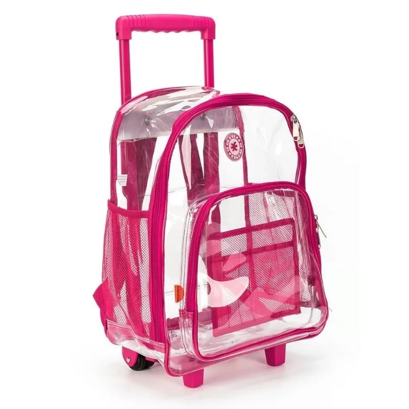 Pink Clear Rolling Backpack